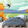 Picture of Hand Made Wallpaper Modern Personality Mountain Peaks Fresh Flowers In The Rain Water Duck Children's Room Background Wall