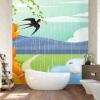 Picture of Hand Made Wallpaper Modern Personality Mountain Peaks Fresh Flowers In The Rain Water Duck Children's Room Background Wall