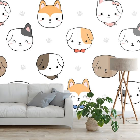 Picture of Hand Made WallpaperCute Adorable Dog Puppy Head Cartoon Doodle Seamless Pattern Wallpaper Banner Cover Poster  Backgrounds AI 