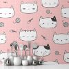 Picture of Hand Made Wallpaper Cute Adorable Cat Kitten Head On Pink Cartoon Doodle Seamless Pattern Background