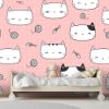 Picture of Hand Made Wallpaper Cute Adorable Cat Kitten Head On Pink Cartoon Doodle Seamless Pattern Background