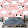 Picture of Hand Made Wallpaper Cute Adorable Cat Kitten Head On Pink Cartoon Doodle Seamless Pattern Background