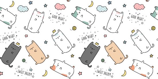 Picture of Hand Made Wallpaper Cute Adorable Cat Kitten Sleeping Cartoon Doodle Seamless Pattern Wallpaper Cover Banner