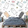 Picture of Hand Made Wallpaper Cute Adorable Cat Kitten Sleeping Cartoon Doodle Seamless Pattern Wallpaper Cover Banner