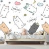 Picture of Hand Made Wallpaper Cute Adorable Cat Kitten Sleeping Cartoon Doodle Seamless Pattern Wallpaper Cover Banner