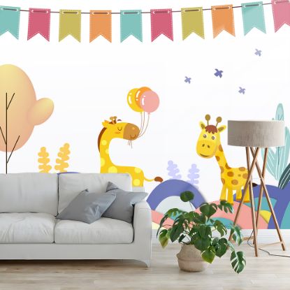 Picture of Hand Made Wallpaper Cartoon Small Fresh Animal Wall Stickers Wallpaper Children's Room Background