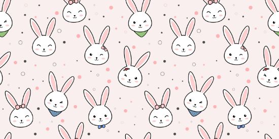 Picture of Hand Made Wallpaper Cute Adorable Rabbit Bunny Head Cartoon Doodle Seamless Pattern Wallpaper Cover Banner 