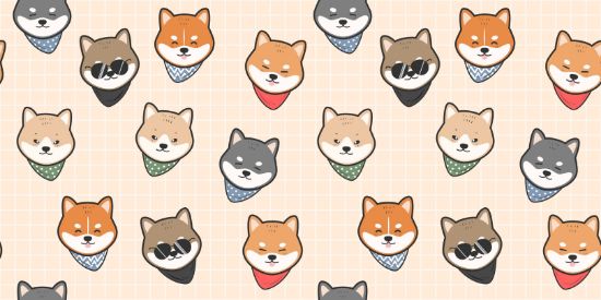 Picture of Hand Made Wallpaper 3D Wall Mural Cute Adorable Puppy Dog Shiba Inu Cartoon Doodle Seamless Pattern Wallpaper Cover Banner