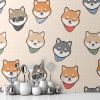 Picture of Hand Made Wallpaper 3D Wall Mural Cute Adorable Puppy Dog Shiba Inu Cartoon Doodle Seamless Pattern Wallpaper Cover Banner