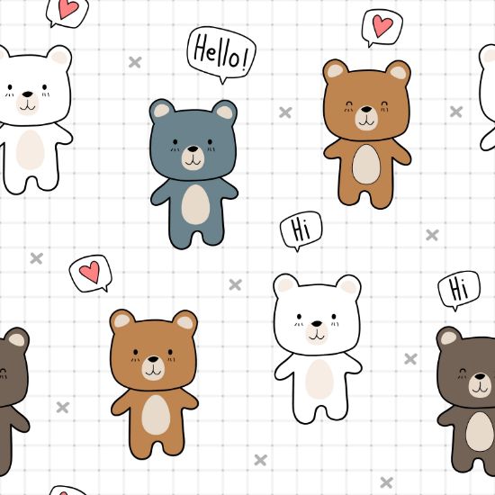 Picture of Hand Made Wallpaper 3D Wall Mural Cute Adorable Teddy Bear Cartoon Doodle Seamless Pattern Wallpaper Cover Banner