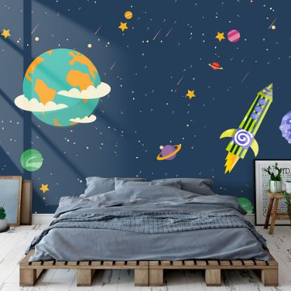 Picture of Hand Made Wallpaper 3D Wall Mural Cartoon Universum Aufkleber Wand Kinderzimmer Dekoration