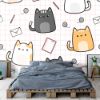 Picture of Hand Made Wallpaper 3D Wall Mural Cute Adorable Chubby Cat Kitten Cartoon Doodle Seamless Pattern Background