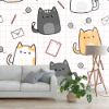 Picture of Hand Made Wallpaper 3D Wall Mural Cute Adorable Chubby Cat Kitten Cartoon Doodle Seamless Pattern Background