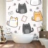 Picture of Hand Made Wallpaper 3D Wall Mural Cute Adorable Chubby Cat Kitten Cartoon Doodle Seamless Pattern Background