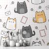 Picture of Hand Made Wallpaper 3D Wall Mural Cute Adorable Chubby Cat Kitten Cartoon Doodle Seamless Pattern Background