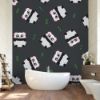 Picture of Hand Made Wallpaper 3D Wall Mural Seamless Pattern Panda Bear On Black Background, Kid Design Style, Vector Illustration