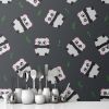 Picture of Hand Made Wallpaper 3D Wall Mural Seamless Pattern Panda Bear On Black Background, Kid Design Style, Vector Illustration