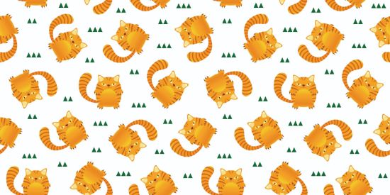 Picture of Hand Made Wallpaper 3D Wall Mural Seamless Pattern Cute Tiger Stripes Cat On White Background, Kid Design Style, Vector