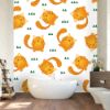 Picture of Hand Made Wallpaper 3D Wall Mural Seamless Pattern Cute Tiger Stripes Cat On White Background, Kid Design Style, Vector