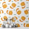 Picture of Hand Made Wallpaper 3D Wall Mural Seamless Pattern Cute Tiger Stripes Cat On White Background, Kid Design Style, Vector