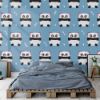 Picture of Hand Made Wallpaper 3D Wall Mural Seamless Pattern Panda Bear On Blue Background, Kid Design Style, Vector Illustration