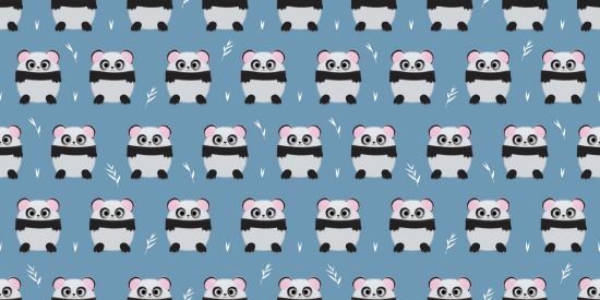 Picture of Hand Made Wallpaper 3D Wall Mural Seamless Pattern Panda Bear On Blue Background, Kid Design Style, Vector Illustration