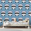 Picture of Hand Made Wallpaper 3D Wall Mural Seamless Pattern Panda Bear On Blue Background, Kid Design Style, Vector Illustration