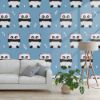 Picture of Hand Made Wallpaper 3D Wall Mural Seamless Pattern Panda Bear On Blue Background, Kid Design Style, Vector Illustration