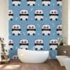 Picture of Hand Made Wallpaper 3D Wall Mural Seamless Pattern Panda Bear On Blue Background, Kid Design Style, Vector Illustration