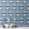 Picture of Hand Made Wallpaper 3D Wall Mural Seamless Pattern Panda Bear On Blue Background, Kid Design Style, Vector Illustration