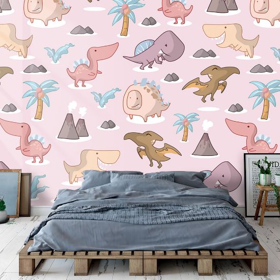 Picture of Hand Made Wallpaper 3D Wall Mural Dinosaur seamless pattern for kids vector creative childish background