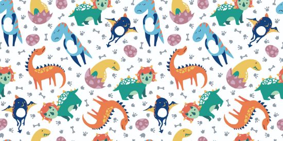 Picture of Hand Made Wallpaper 3D Wall Mural Dinosaurs Seamless Pattern For Kids, Creative Vector Childish Background