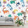 Picture of Hand Made Wallpaper 3D Wall Mural Dinosaurs Seamless Pattern For Kids, Creative Vector Childish Background