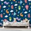 Picture of Hand Made Wallpaper 3D Wall Mural Dinosaurs Seamless Pattern For Kids, Creative Vector Childish Background