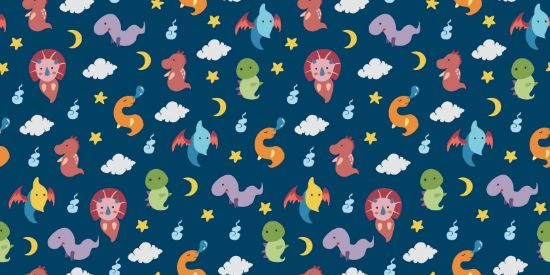 Picture of Hand Made Wallpaper 3D Wall Mural Dinosaurs Seamless Pattern For Kids, Creative Vector Childish Background