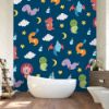 Picture of Hand Made Wallpaper 3D Wall Mural Dinosaurs Seamless Pattern For Kids, Creative Vector Childish Background