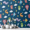 Picture of Hand Made Wallpaper 3D Wall Mural Dinosaurs Seamless Pattern For Kids, Creative Vector Childish Background