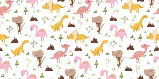 Picture of Hand Made Wallpaper 3D Wall Mural Dinosaurs Seamless Pattern For Kids, Creative Vector Childish Background