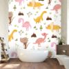 Picture of Hand Made Wallpaper 3D Wall Mural Dinosaurs Seamless Pattern For Kids, Creative Vector Childish Background