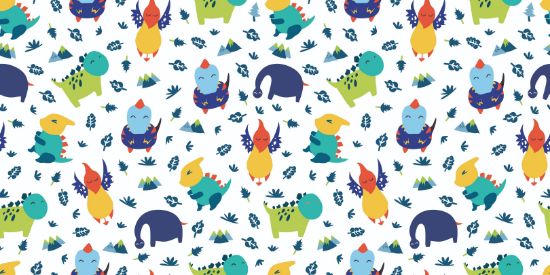 Picture of Hand Made Wallpaper 3D Wall Mural Dinosaurs Seamless Pattern For Kids, Creative Vector Childish Background