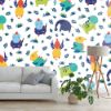 Picture of Hand Made Wallpaper 3D Wall Mural Dinosaurs Seamless Pattern For Kids, Creative Vector Childish Background