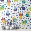 Picture of Hand Made Wallpaper 3D Wall Mural Dinosaurs Seamless Pattern For Kids, Creative Vector Childish Background