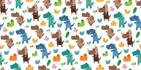 Picture of Hand Made Wallpaper 3D Wall Mural Dinosaurs Seamless Pattern For Kids, Creative Vector Childish Background