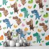 Picture of Hand Made Wallpaper 3D Wall Mural Dinosaurs Seamless Pattern For Kids, Creative Vector Childish Background