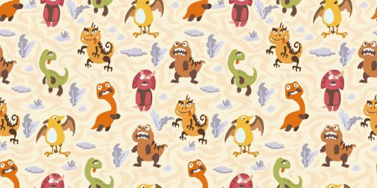 Picture of Hand Made Wallpaper 3D Wall Mural Dinosaurs Seamless Pattern For Kids, Creative Vector Childish Background