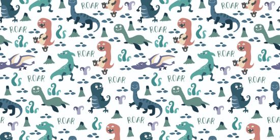 Picture of Hand Made Wallpaper 3D Wall Mural Dinosaurs Seamless Pattern For Kids, Creative Vector Childish Background