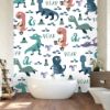 Picture of Hand Made Wallpaper 3D Wall Mural Dinosaurs Seamless Pattern For Kids, Creative Vector Childish Background