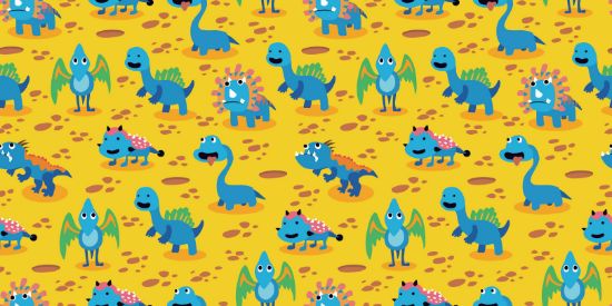 Picture of Hand Made Wallpaper 3D Wall Mural Dinosaurs Seamless Pattern For Kids, Creative Vector Childish Background