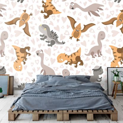 Picture of Hand Made Wallpaper 3D Wall Mural Dinosaurs Seamless Pattern For Kids, Creative Vector Childish Background