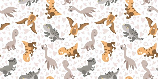 Picture of Hand Made Wallpaper 3D Wall Mural Dinosaurs Seamless Pattern For Kids, Creative Vector Childish Background